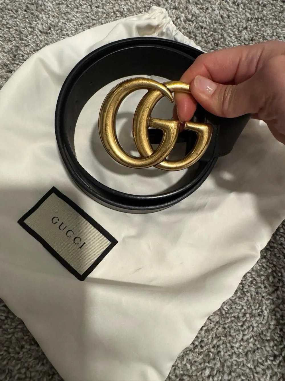 Gucci Black Leather Belt with Gold Double G Signature Buckle
